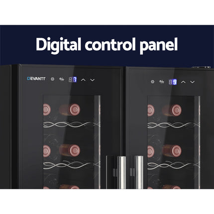 Devanti Wine Cooler Fridge Dual Zone 24 Bottles